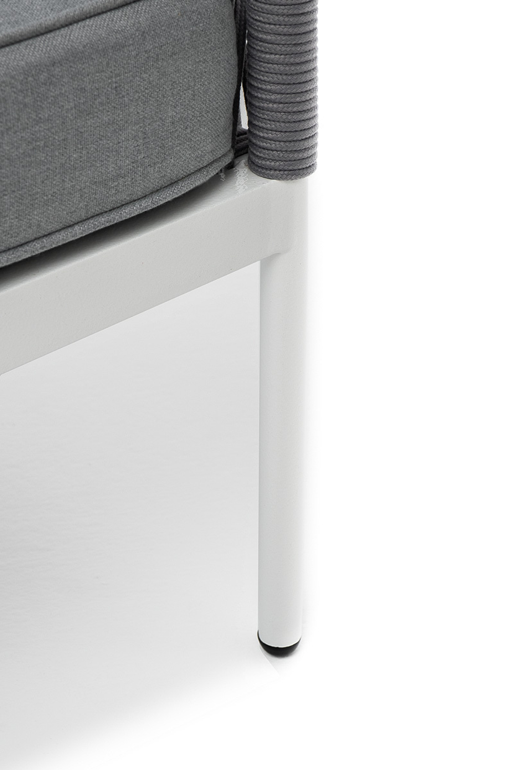 "Канны" левый модуль плетеный из роупа, каркас алюминий белый шагрень, роуп светло-серый круглый, ткань светло-серая