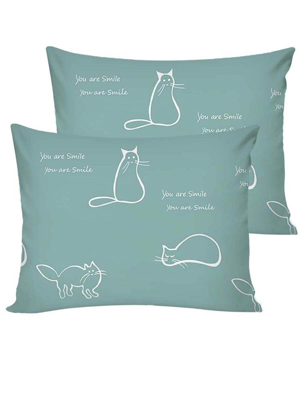 Постельное белье перкаль Сказка "Котики (мята)" 2-спальное Наволочка 50х70 см 2 шт Простынь на резинке 160x200 см Пододеяльник 175x215 см