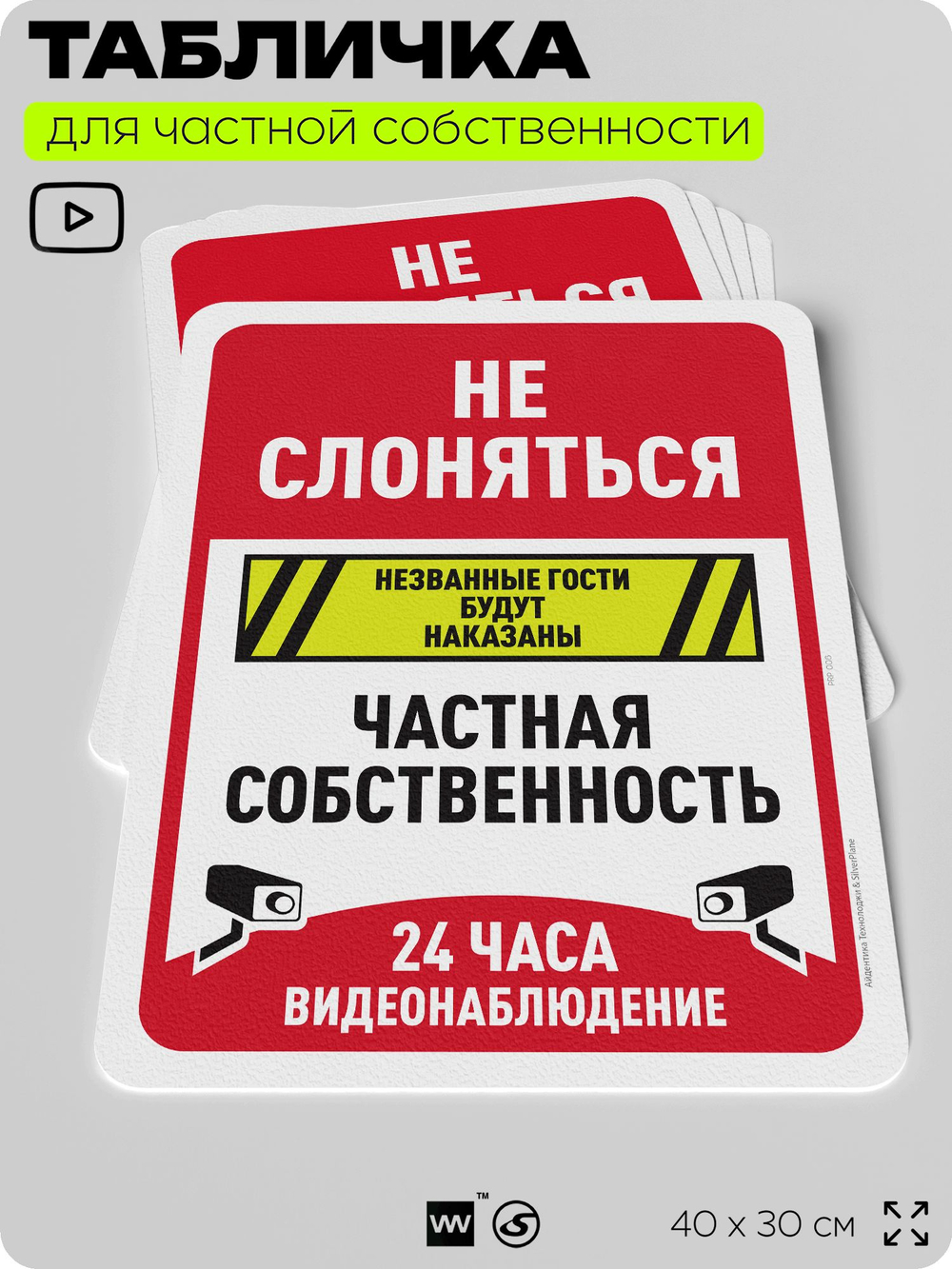 Табличка для частной территории "Не слоняться, частная собственность", на дом, для участка, организаций, предупреждающая, 40х30 см, Silver Plane x Айдентика Технолоджи