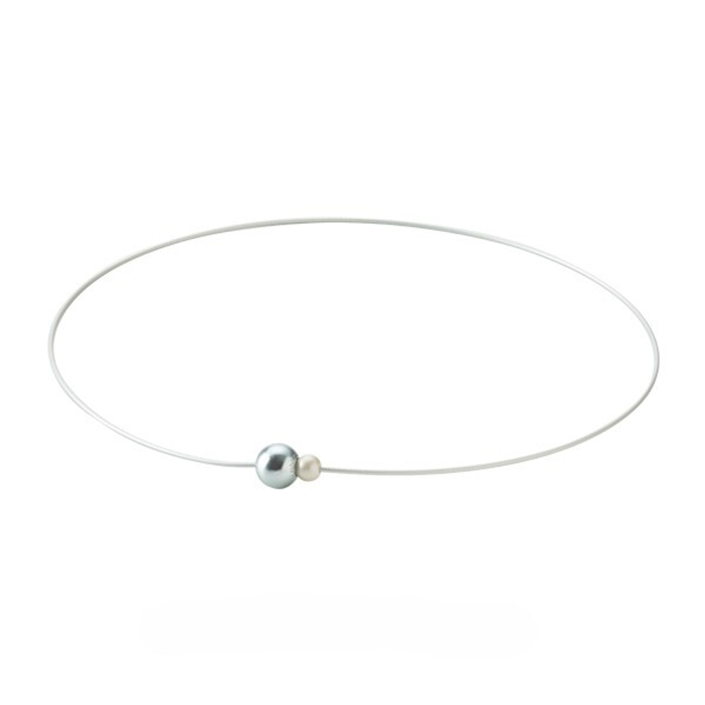 Ожерелье PHITEN RAKUWA NECKLACE WIRE EXTREME MIRROR BALL TWIN жемчужно-голубое