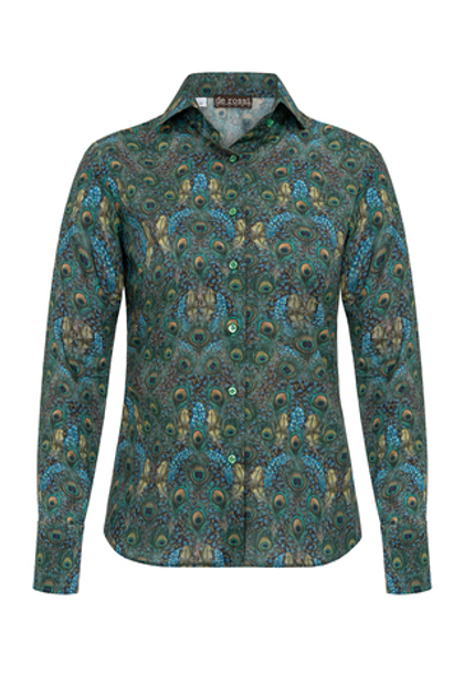 Рубашка женская изумрудного цвета с принтом «Павлиний глаз»