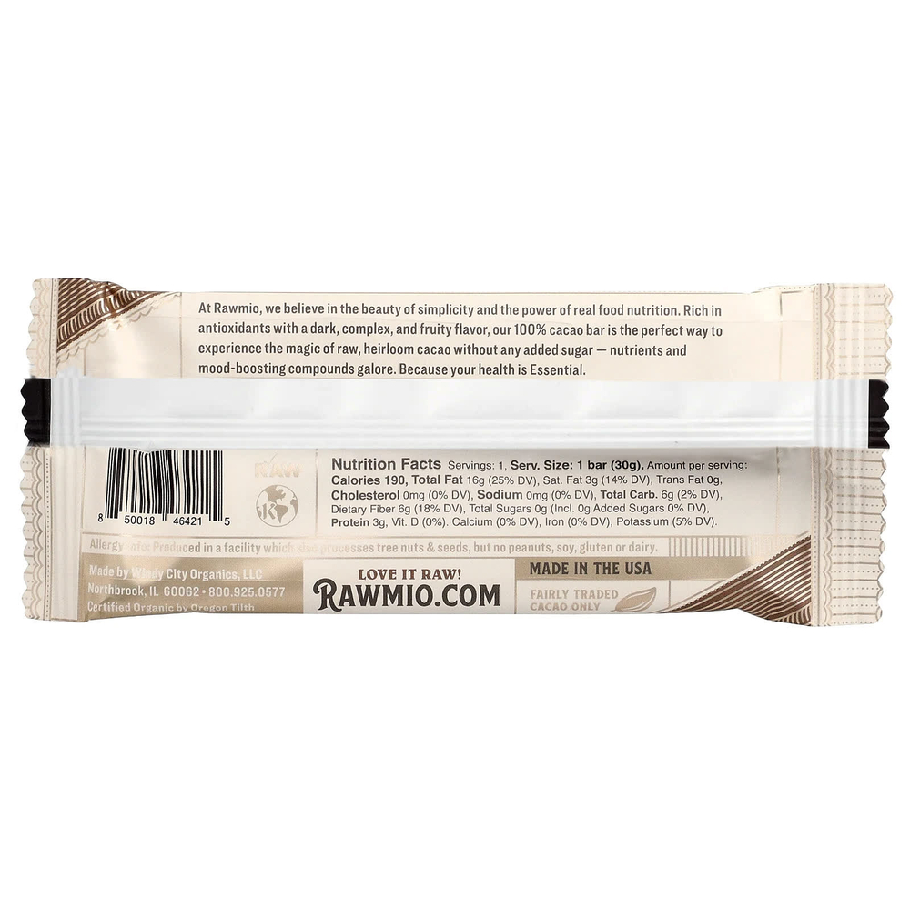 Rawmio, Essential Bar, органический необработанный шоколад, 100% какао, несладкий, 30 г (1,1 унции)