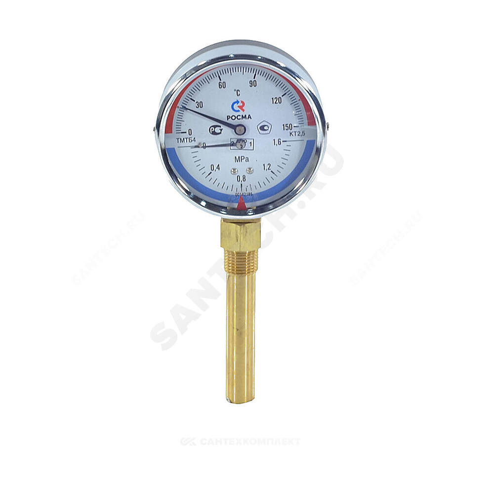 Термоманометр ТМТБ-41Р.3 радиальный Дк100 0-1,6 МПа L=100мм G1/2" 150С Росма 00000002376