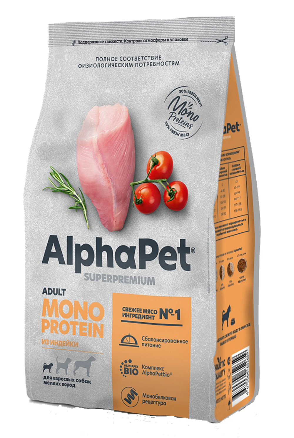 AlphaPet Superpremium Monoprotein Mini Adult для собак из индейки 1,5кг.