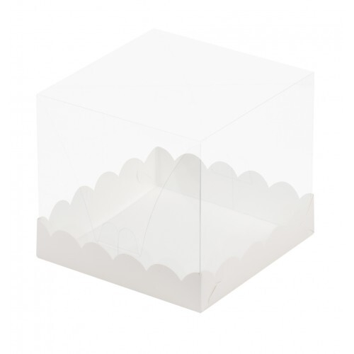 Коробка для торта  с прозрачным куполом 150*150*140 мм (белая)