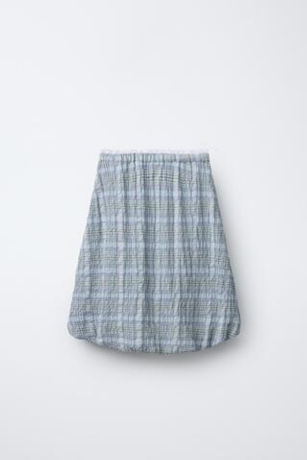 ZARA ЮБКА-БАЛЛОН В КЛЕТКУ С КРУЖЕВОМ, ЛАВАНДОВО-СИНИЙ