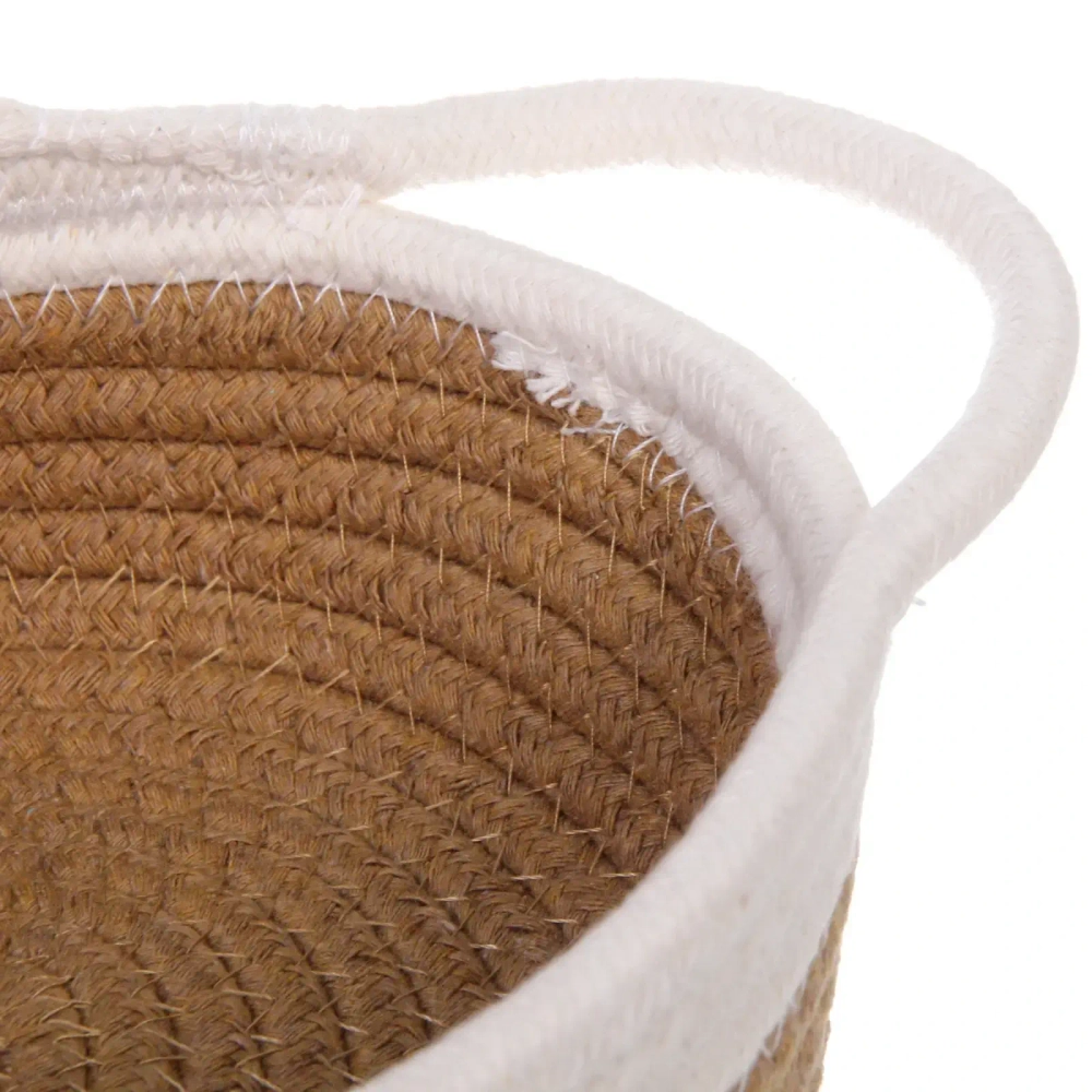 Корзинка плетёная интерьерная с ручками «ТРЕГОРИЯ», цвет бежевый/белый, 19*5см, (лейбл селфи)