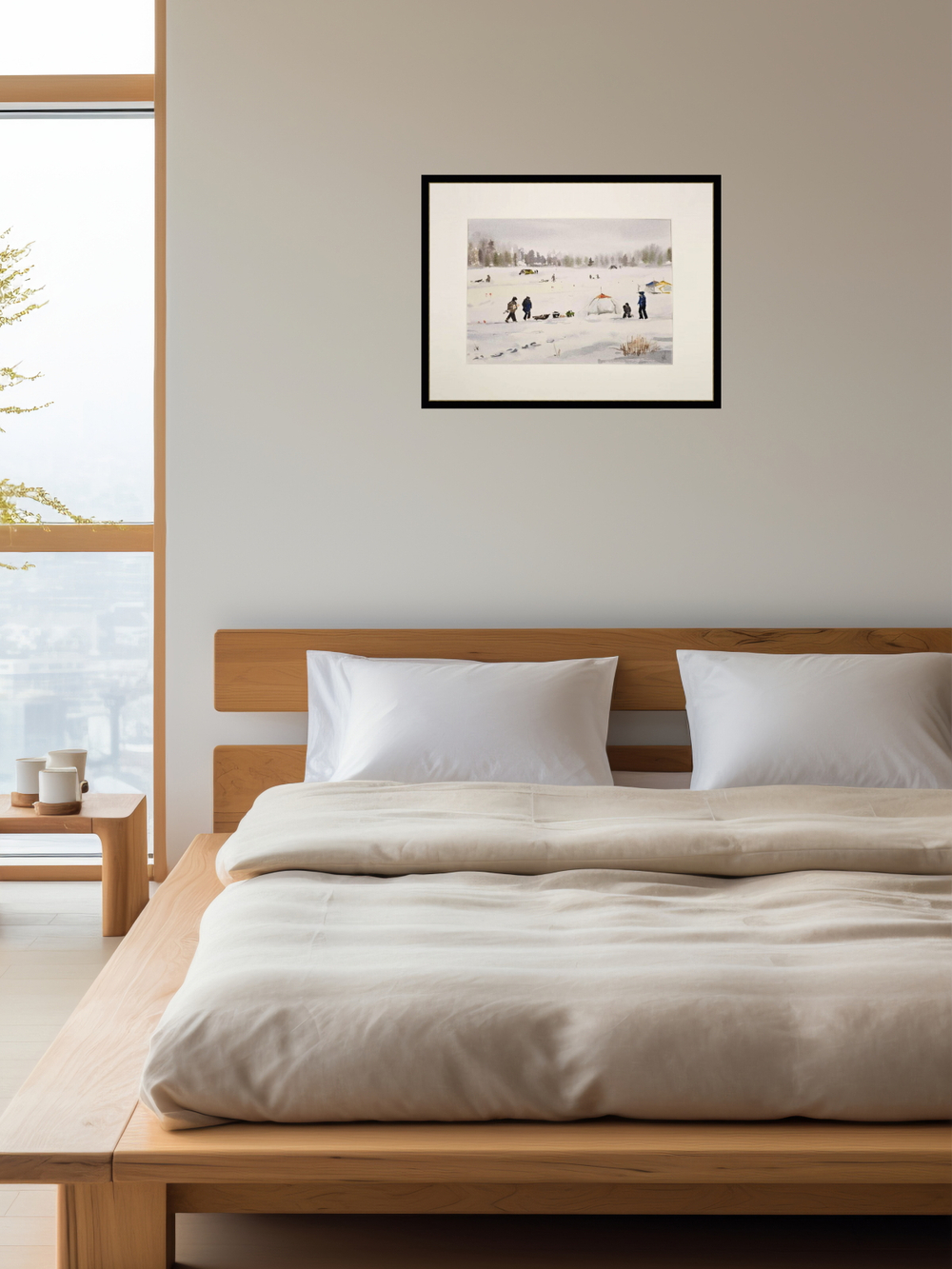 Картина авторская акварельная в паспарту 30х40 см на стену для интерьера "Рыбаки на Можайском..."