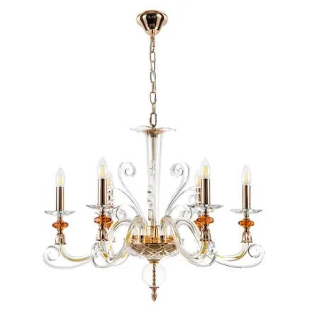 Подвесная люстра Crystal Lux CATARINA CATARINA SP6 V2 GOLD/TRANSPARENT-COGNAC
