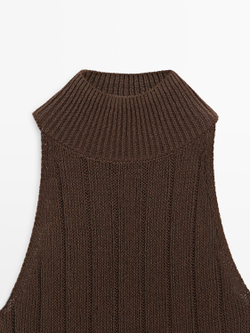 Massimo Dutti Топ из смесовой хлопка с горловиной халтер, шоколадный