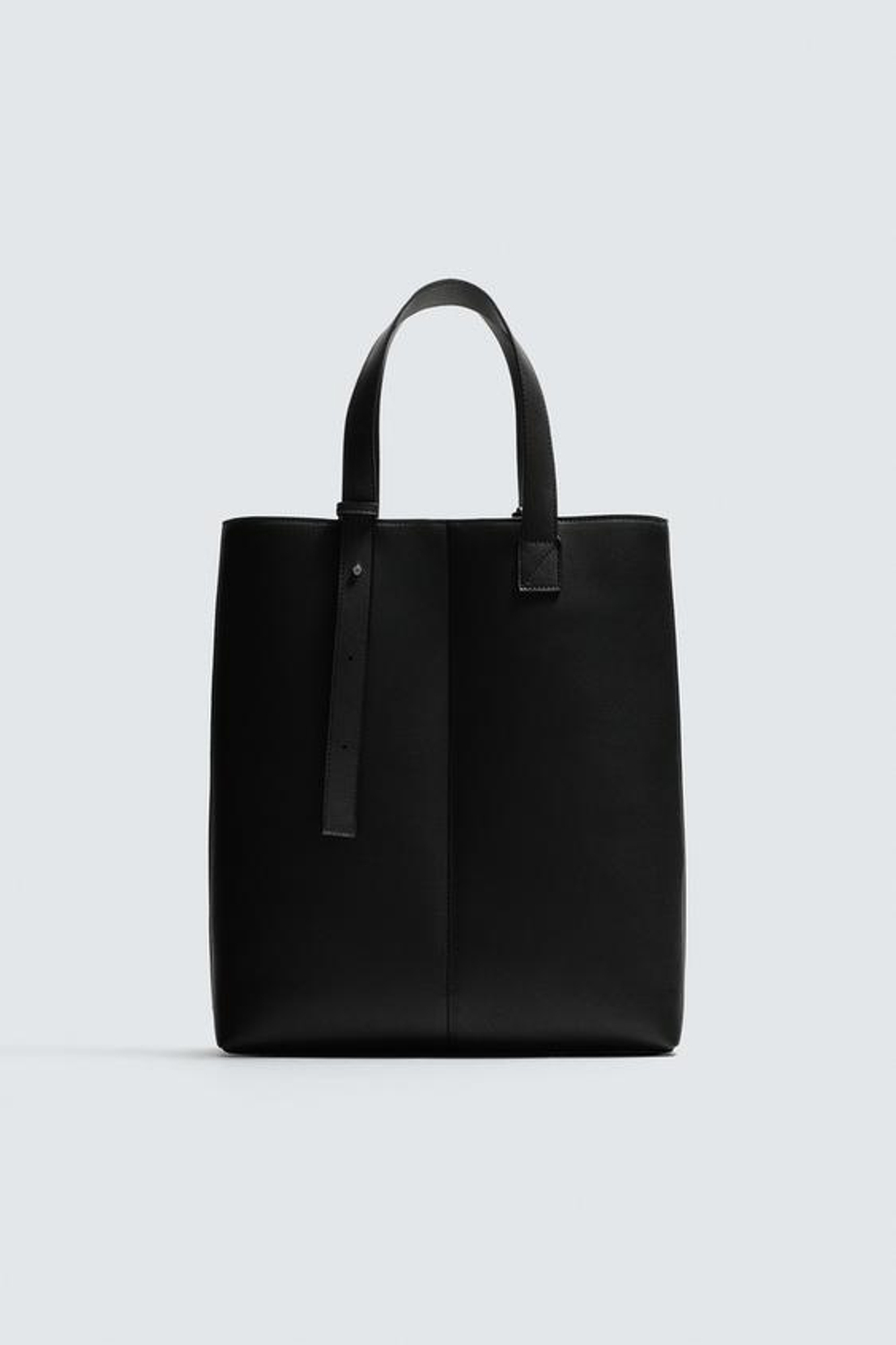ZARA ГЛАДКАЯ СУМКА-ШОПЕР, ЧЕРНЫЙ