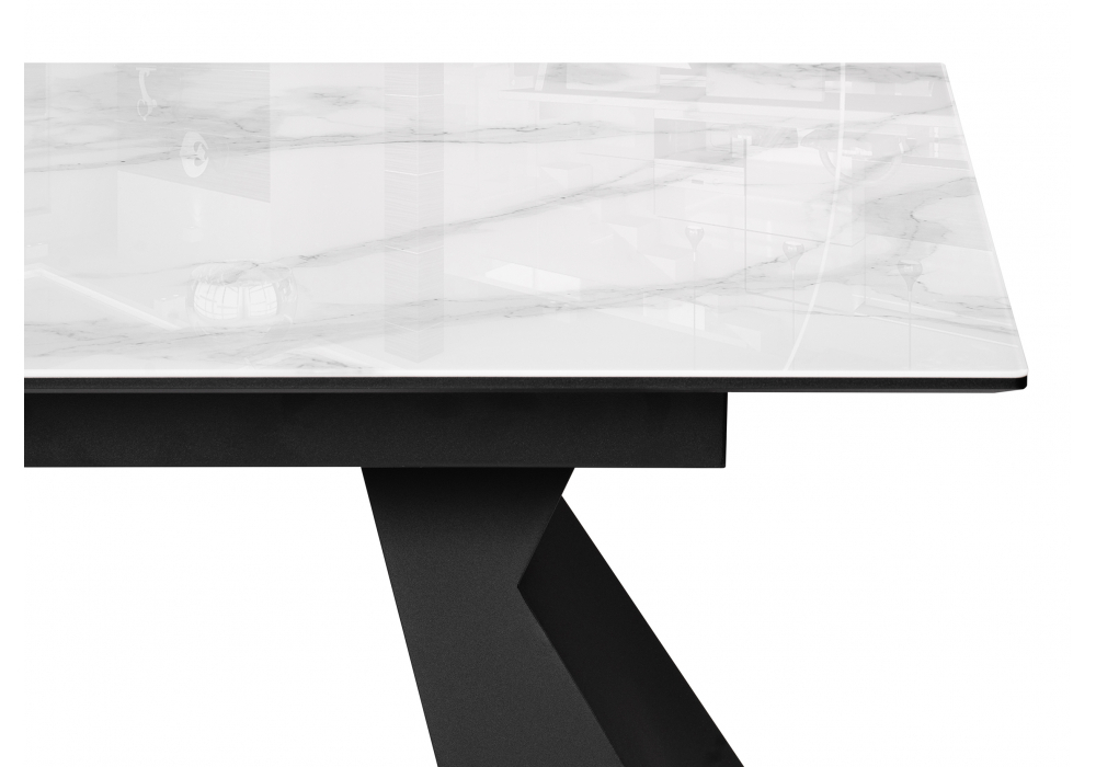 Стол стеклянный Woodville Денхольм 240(290)х100х75 белый мрамор, черный