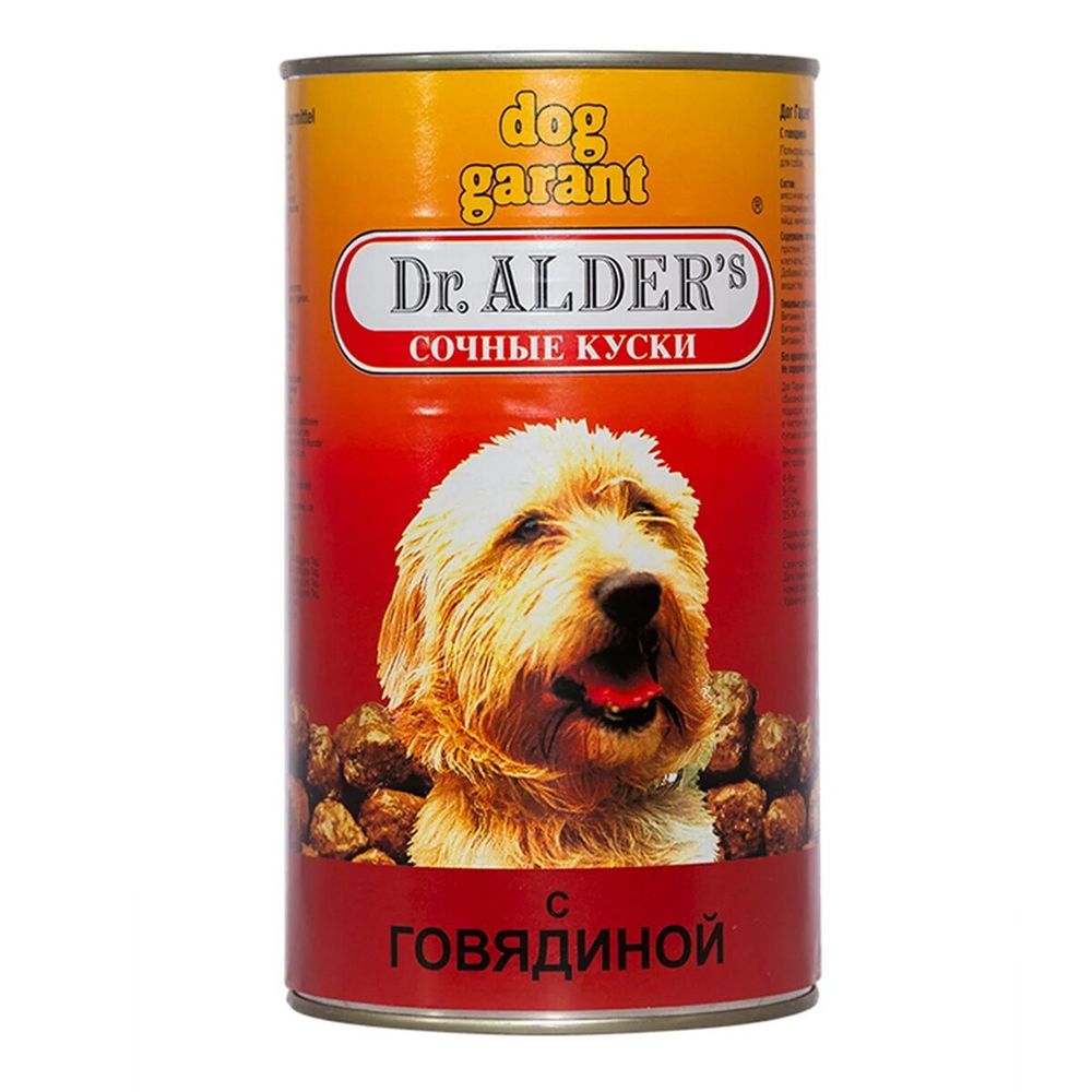 Консервы Dr.Alder`s Дог Гарант для взрослых собак сочные кусочки в соусе с говядиной 1230 г
