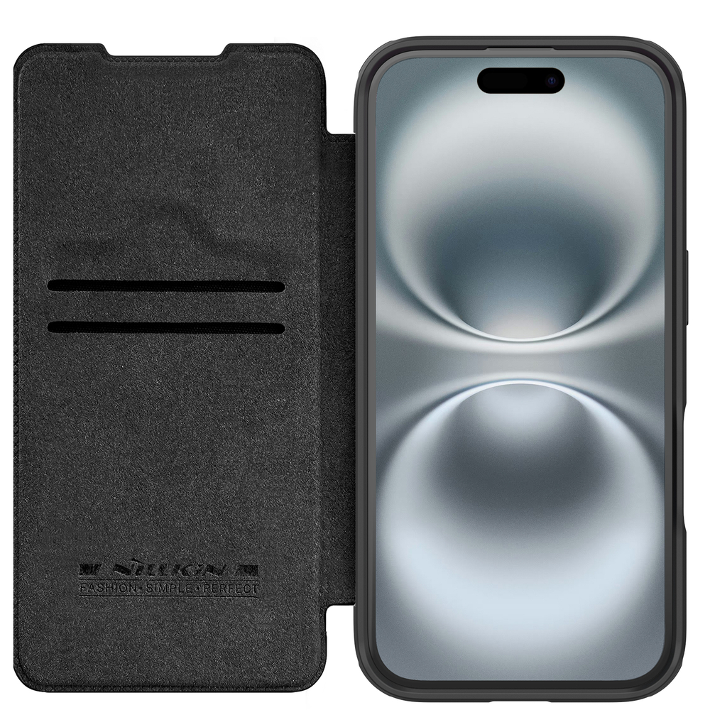 Кожаный чехол книжка от Nillkin с откидной крышкой для камеры для iPhone 16, серия Qin Prop Leather Case