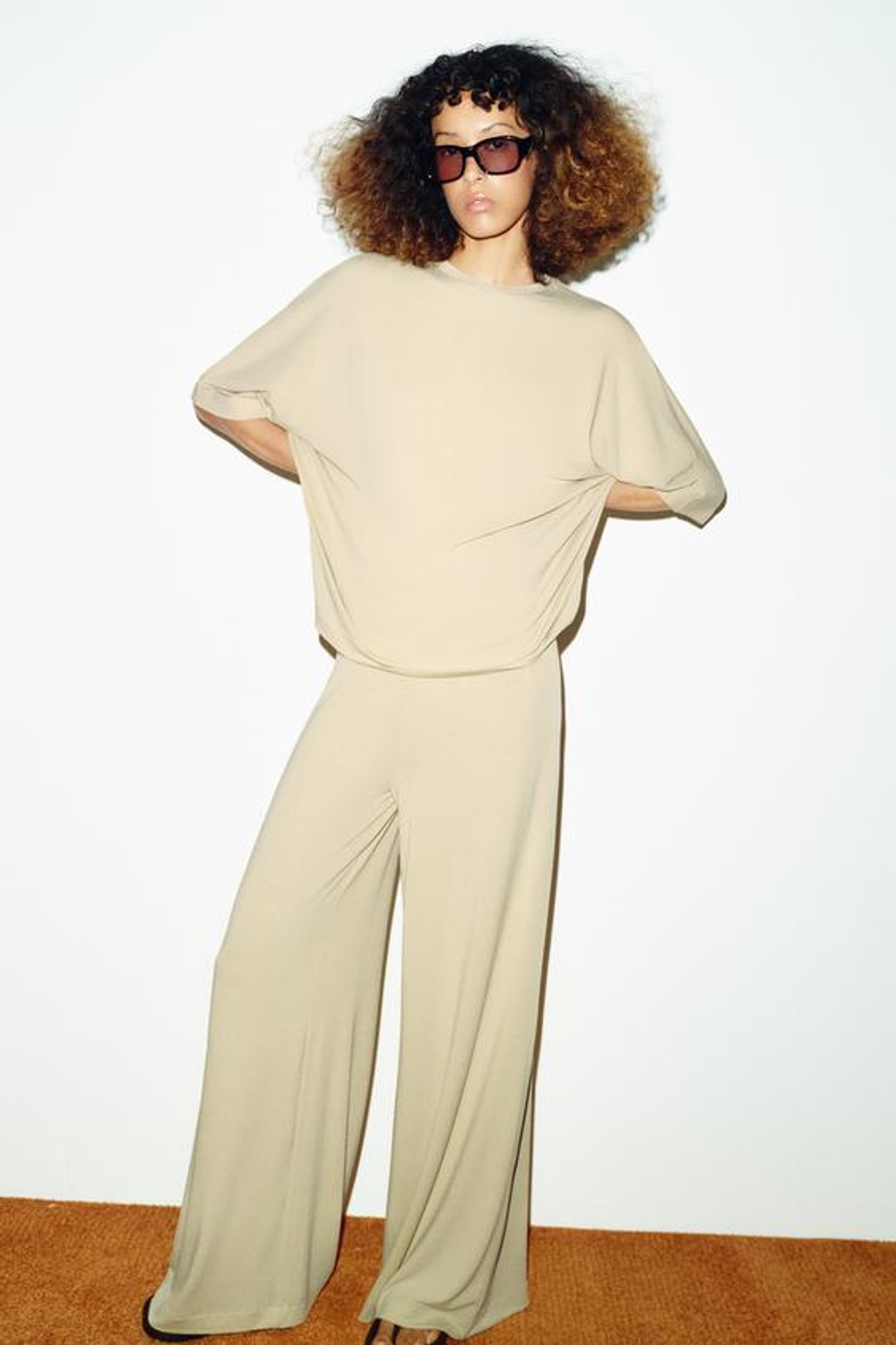 ZARA ТОП С РУКАВАМИ «ЛЕТУЧАЯ МЫШЬ», ПЕСОЧНЫЙ
