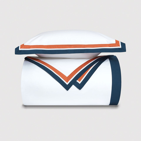 Постельное белье 2 спальное евро Сlaire&Caroll Jacqueline белое с темно-синим кантом