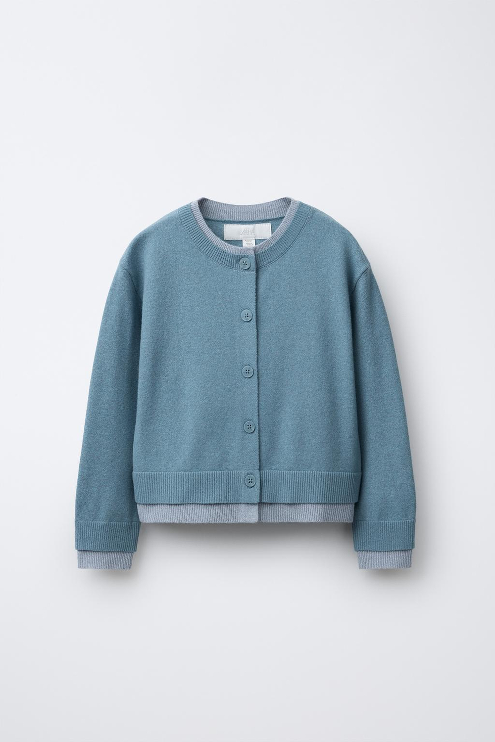 ZARA КАРДИГАН С ДВУХСЛОЙНОЙ ОТДЕЛКОЙ, ГОЛУБОЙ