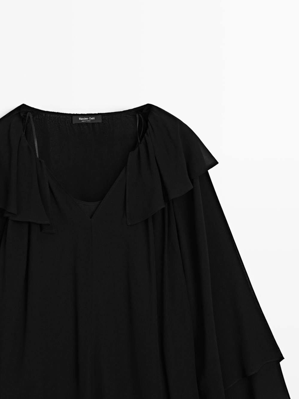 Massimo Dutti Короткое платье с оборками, черный