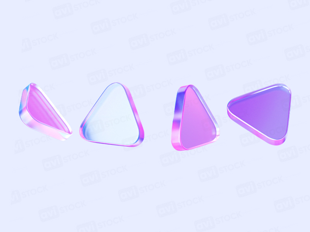 3D holographic triangle buttons with glass texture