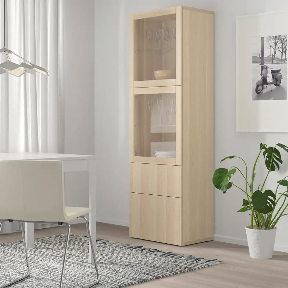 Книжный шкаф - BESTÅ/ BESTА IKEA/ БЕСТА/БЕСТО ИКЕА, 193х60 см, под беленый дуб