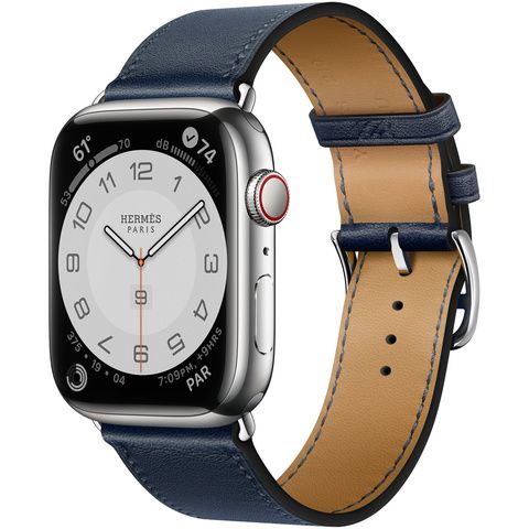 Умные часы Apple Watch Series 7 Hermès GPS + Cellular 45mm Silver Stainless Steel Case with Single Tour (Navy)