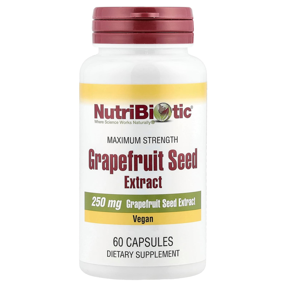 NutriBiotic, экстракт косточек грейпфрута, максимальная сила действия, 250 мг, 60 капсул