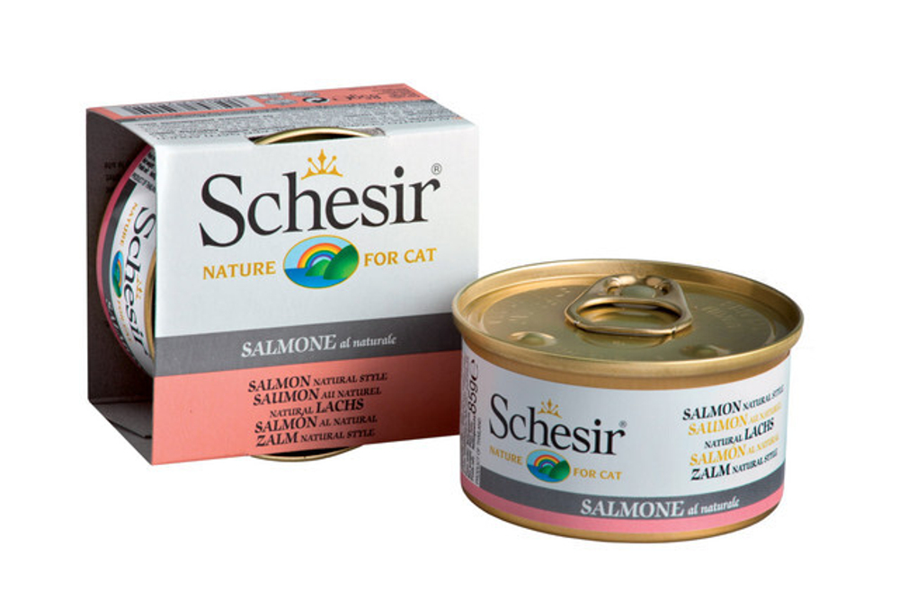 "Schesir" консервы для кошек ЛОСОСЬ В СОБСТВЕННОМ СОКУ 85гр x 1 шт.