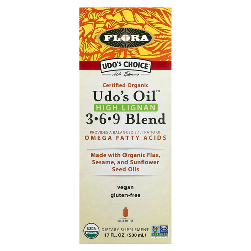 Flora, Udo's Choice, сертифицированная органическая смесь Udo's Oil с высоким содержанием лигнана 3, 6, 9, 500 мл (17 жидк. унций)