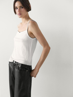 Massimo Dutti Трикотажный топ на бретелях, натуральный, кремовый