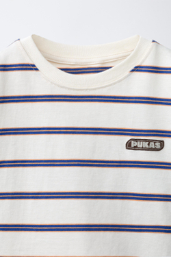 ZARA X PUKAS ФУТБОЛКА В ПОЛОСКУ С ЛОГОТИПОМ PUKAS SURF, БЕЛЫЙ