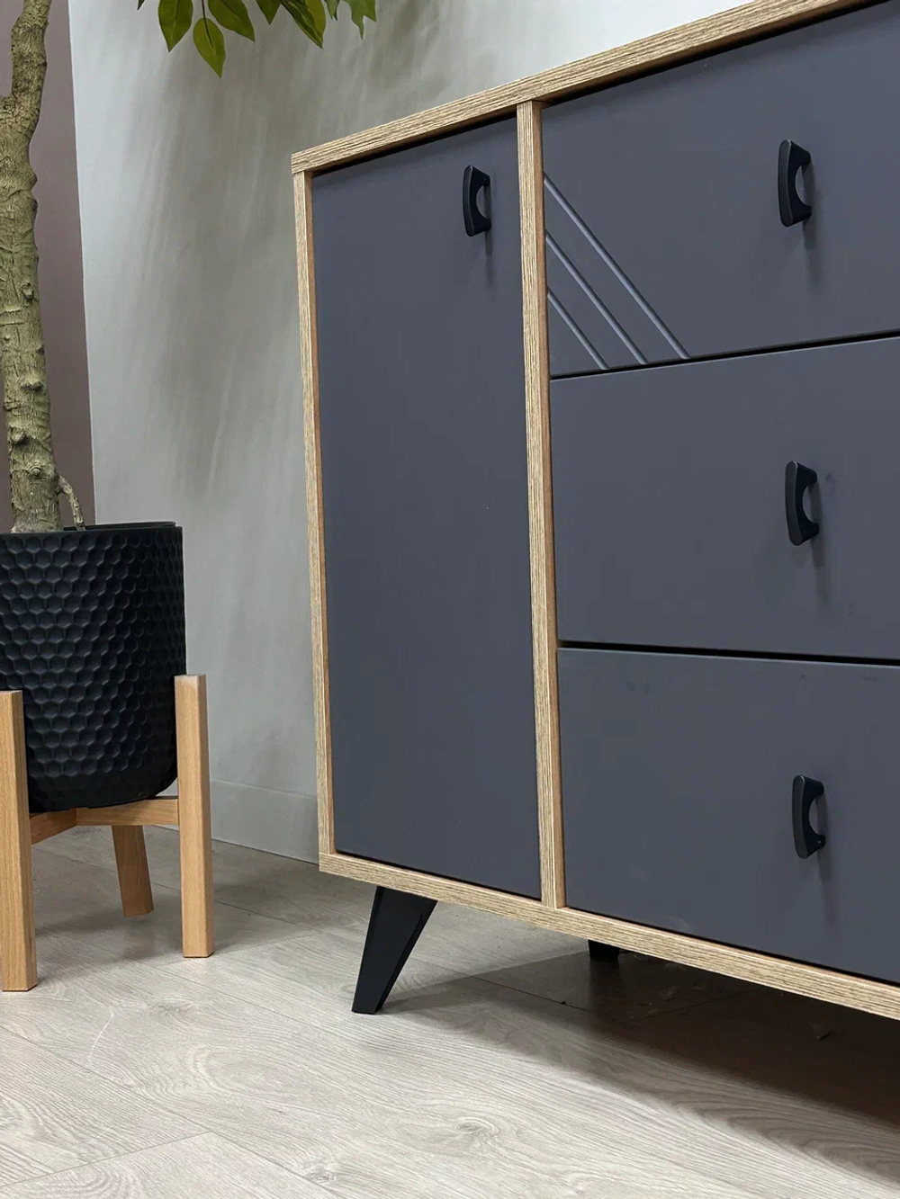 Комод 3 ящика 2 створки «Байкал» Графит