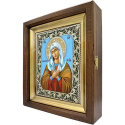 Умиление. Рукописная икона в серебряной ризе с натуральным жемчугом.