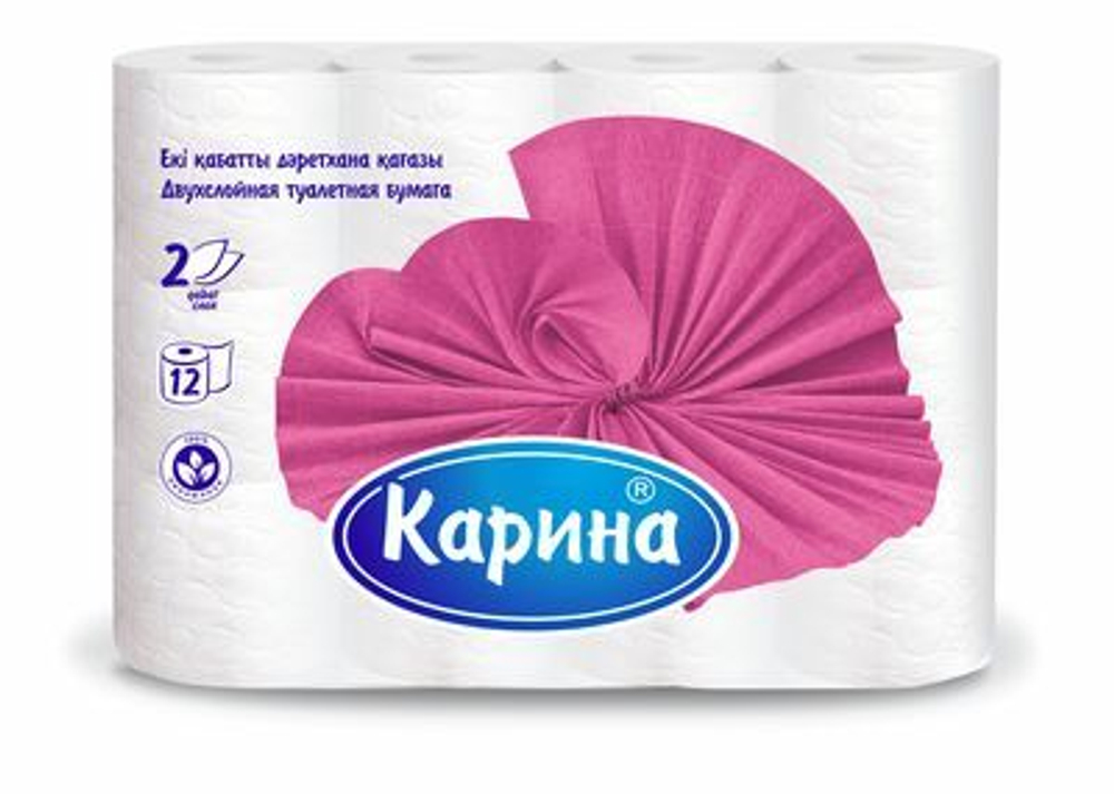 Туалетная бумага рулонная Карина, 17 метров, 2-слойная, 12 шт/упак, белая