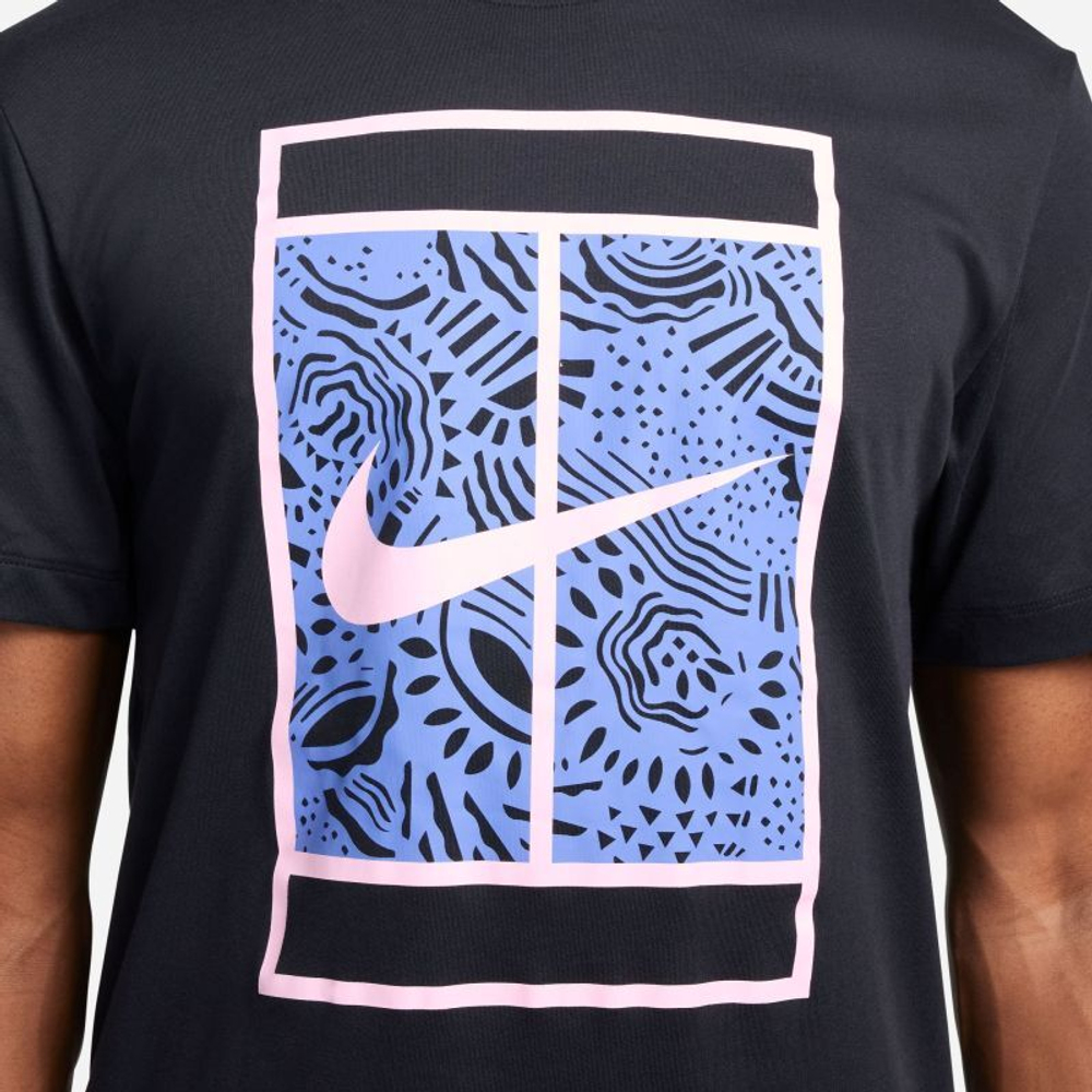 Мужская теннисная футболка Nike Court Dri-Fit Tennis T-Shirt - black/pink foam