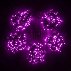 Комплект мерцающих гирлянд на деревья 100 м., 5 лучей по 20 м, 24V, 1000 розовых LED ламп, черный ПВХ, LTC (KDD1000BLW-11-1P)