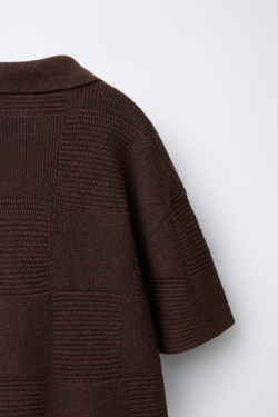 ZARA ТРИКОТАЖНАЯ РУБАШКА, КОРИЧНЕВЫЙ