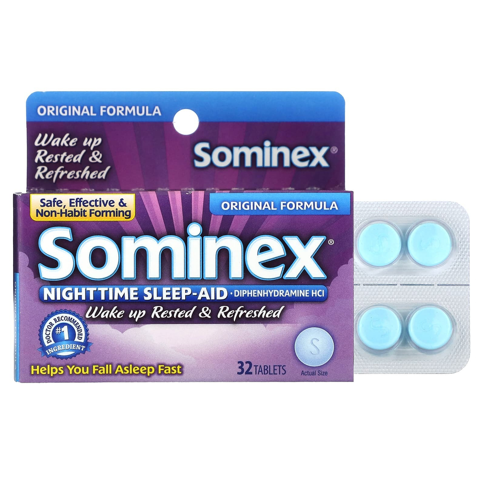 Sominex, Ночное средство для сна, оригинальная формула, 32 таблетки