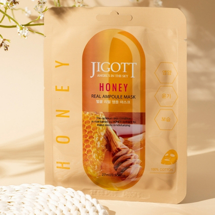 Jigott Ампульная тканевая маска с прополисом и мёдом / Honey Real Ampoule Mask, 27 мл