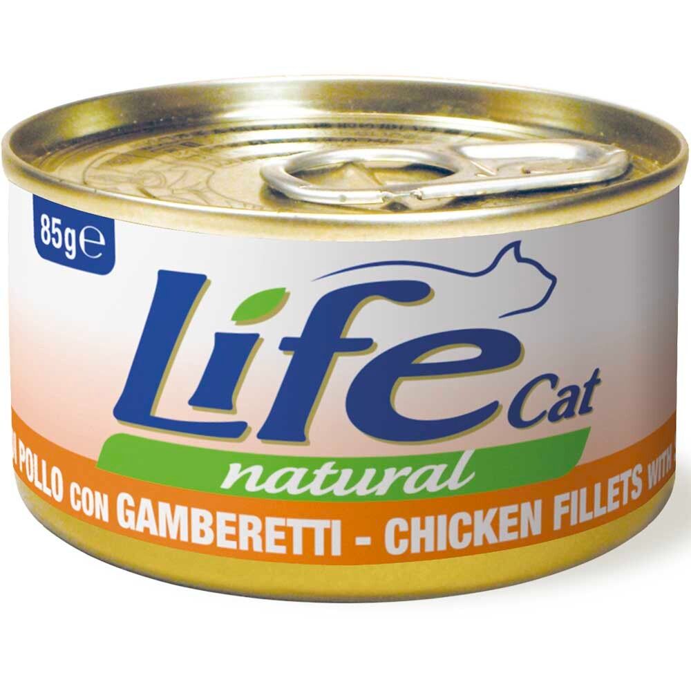 Lifecat консервы для кошек (курица с креветками в бульоне) 85 г банка