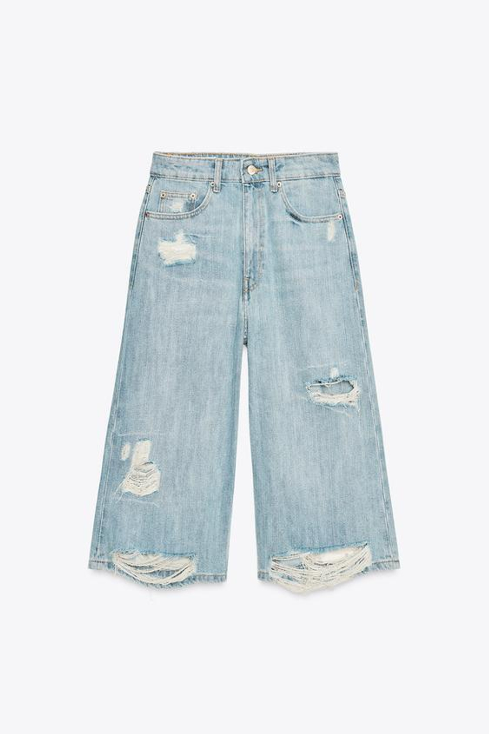 ZARA ДЖИНСОВЫЕ ШОРТЫ-БЕРМУДЫ TRF С РАЗРЕЗАМИ И НИЗКОЙ ПОСАДКОЙ, СИНИЙ