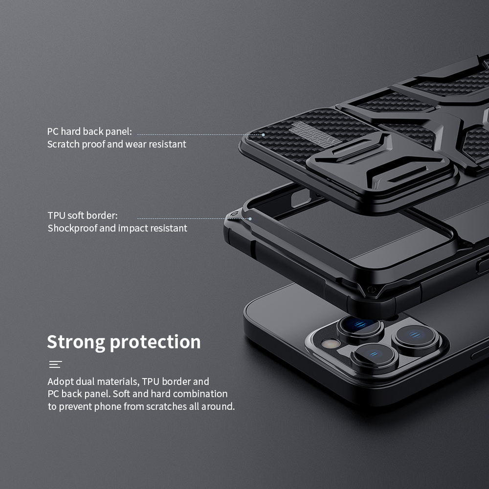 Противоударный чехол от Nillkin с защитной шторкой для камеры на iPhone 13 Pro, серии Adventurer Pro Case
