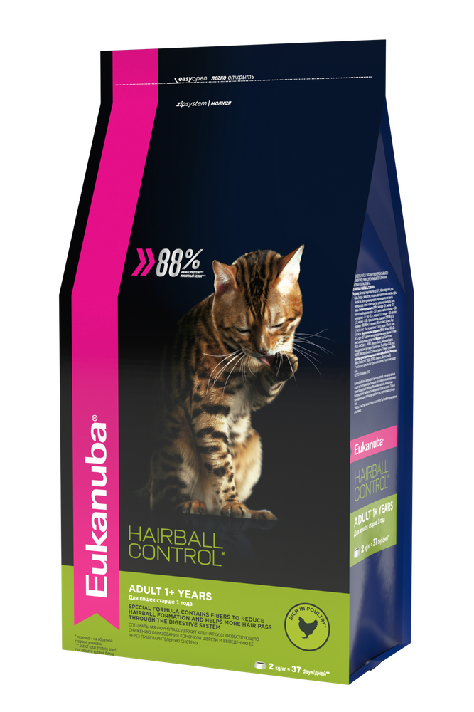 Eukanuba Adult Hairball Indoor сбалансированный корм для кошек, 2 кг