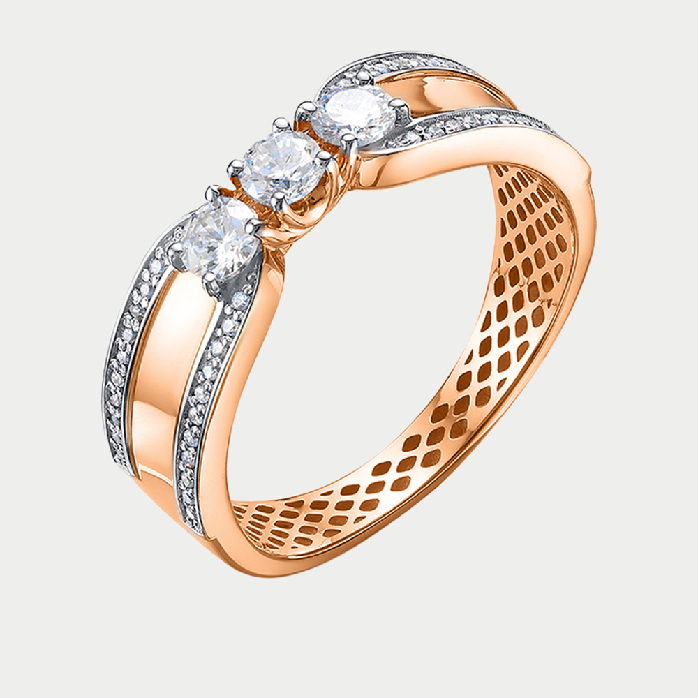 Кольцо женское из розового и белого золота 585 пробы с фианитами (арт. дф1101555р)