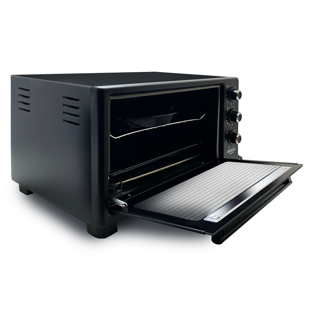 Мини-печь Ginzzu HOT-143 black, 45л, 6 режимов, гриль, конвекция, подсветка, таймер, вертел 1800Вт