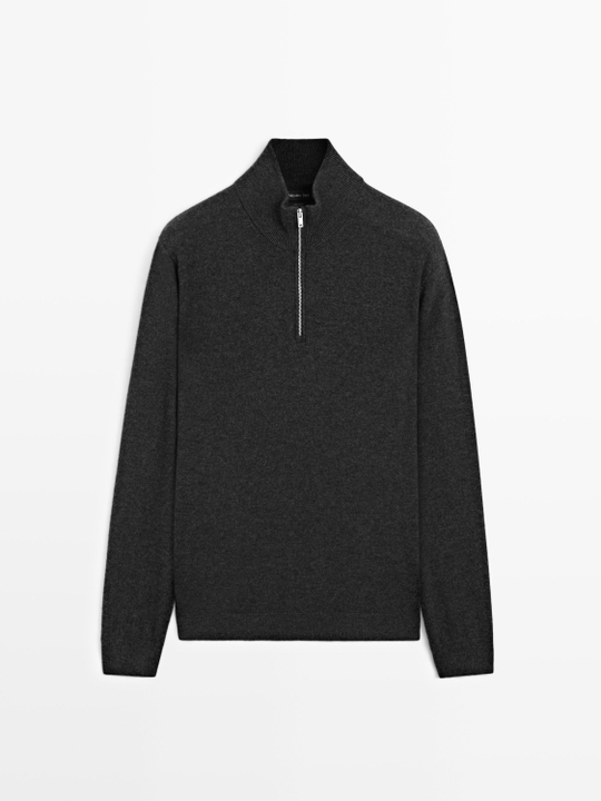 Massimo Dutti Свитер с воротником-стойкой и застежкой-молнией, маренго