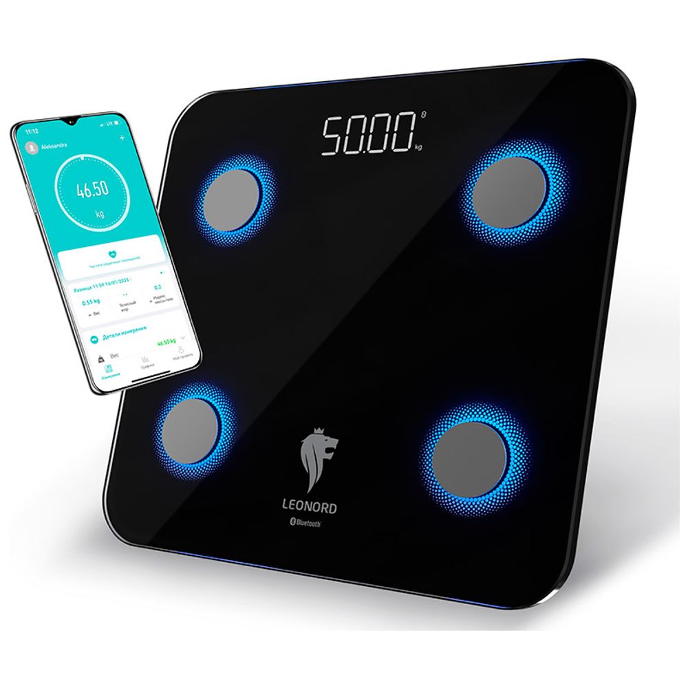 Весы напольные электронные LEONORD LE-1273 Bluetooth до 180 кг, дисплей, автоотключение