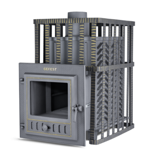 Печь для бани Гефест ЗК в сетке-30 (М) ЗК чугунная дверца со стеклом