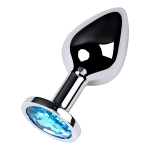 Серебристая коническая анальная пробка 8см с голубым кристаллом ToyFa Metal 717002-14