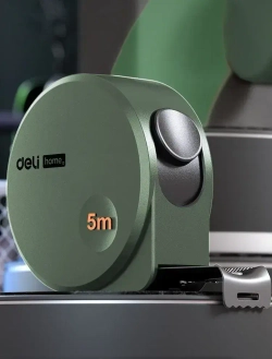 Рулетка "Home Series Green" Deli HT8519L 5мх19мм (Эксклюзивный дизайн, корпус из софттач пластика, противоскользящая резиновая вставка, подарочная упаковка)