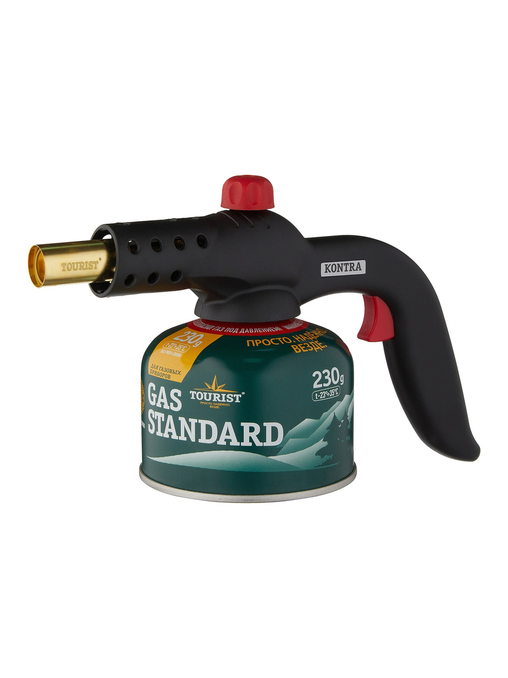 Резак газовый TOURIST KONTRA с пьезоподжигом, системой подогрева газа, и ручкой. на резьбовой баллон
